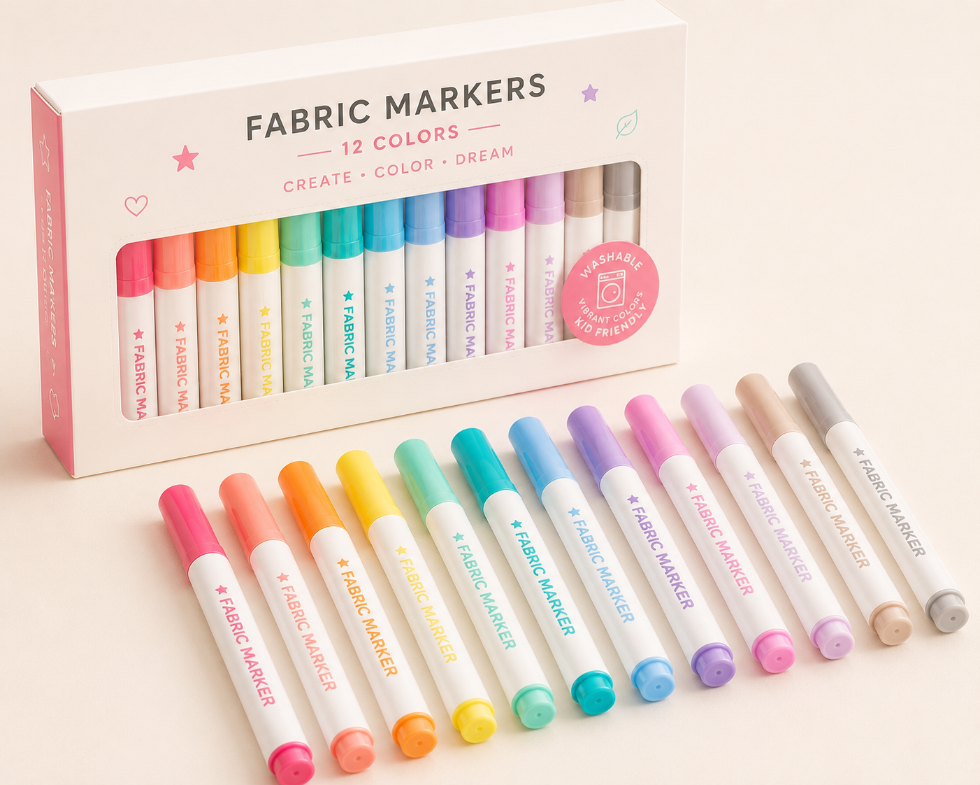 Washable Fabric Markers – 12 Color Creative Set