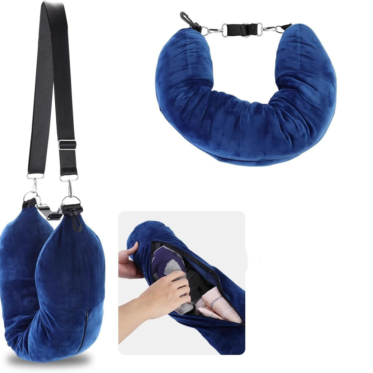 Adjustable U-Shaped Travel Pillow with Storage
