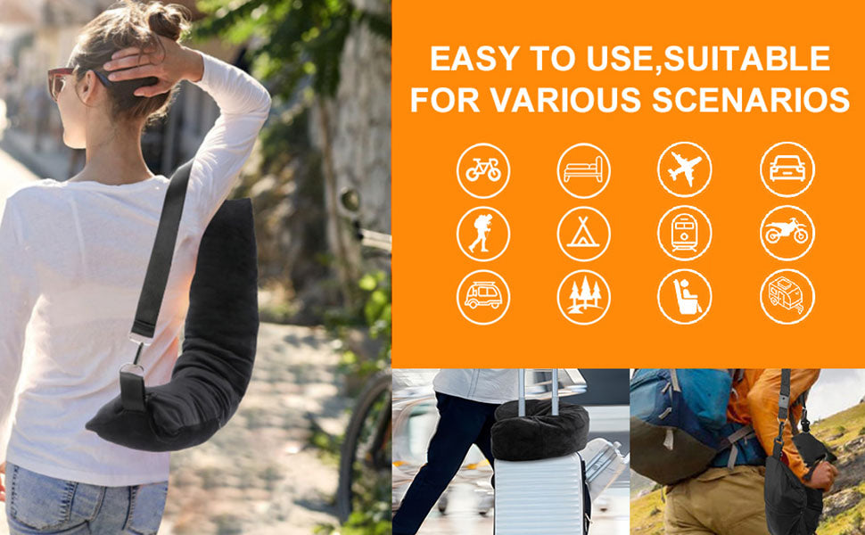Stuffable Neck Pillow Travel Storage Bag for Airplanes with Clothes, No Extra Baggage Fees, Fits 3+ Days of Travel Essentials, No Filler (Black)