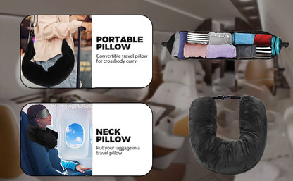 Stuffable Neck Pillow Travel Storage Bag for Airplanes with Clothes, No Extra Baggage Fees, Fits 3+ Days of Travel Essentials, No Filler (Black)