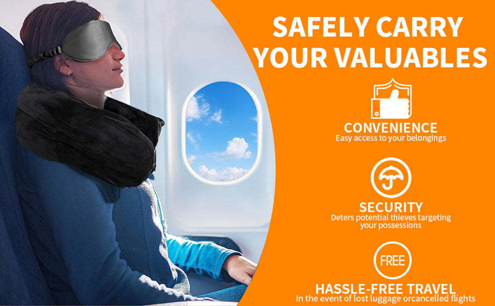 Stuffable Neck Pillow Travel Storage Bag for Airplanes with Clothes, No Extra Baggage Fees, Fits 3+ Days of Travel Essentials, No Filler (Black)