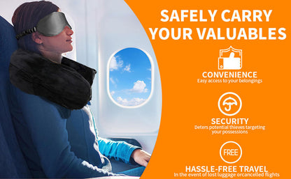 Stuffable Neck Pillow Travel Storage Bag for Airplanes with Clothes, No Extra Baggage Fees, Fits 3+ Days of Travel Essentials, No Filler (Black)