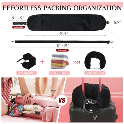 Stuffable Neck Pillow for Travel, Packable Neck Pillow (Black) | Velvet cover, Stuff with clothes to save luggage space, No extra baggage fees, Fits 5+ days travel essentials, Zipper closure