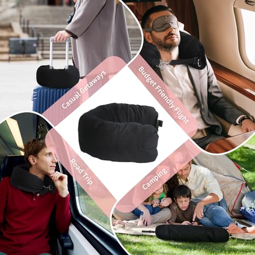 Stuffable Neck Pillow for Travel, Packable Neck Pillow (Black) | Velvet cover, Stuff with clothes to save luggage space, No extra baggage fees, Fits 5+ days travel essentials, Zipper closure