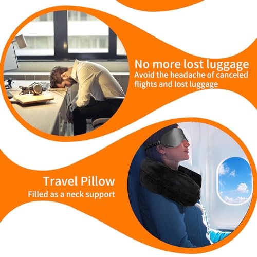 Stuffable Neck Pillow Travel Storage Bag for Airplanes with Clothes, No Extra Baggage Fees, Fits 3+ Days of Travel Essentials, No Filler (Black)