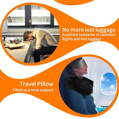 Stuffable Neck Pillow Travel Storage Bag for Airplanes with Clothes, No Extra Baggage Fees, Fits 3+ Days of Travel Essentials, No Filler (Black)