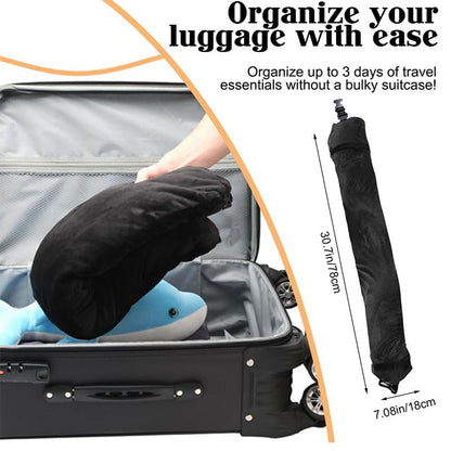 Stuffable Neck Pillow Travel Storage Bag for Airplanes with Clothes, No Extra Baggage Fees, Fits 3+ Days of Travel Essentials, No Filler (Black)