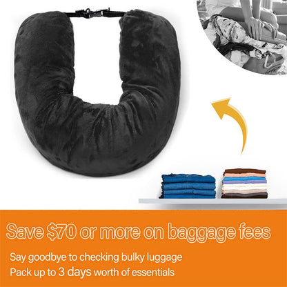 Stuffable Neck Pillow Travel Storage Bag for Airplanes with Clothes, No Extra Baggage Fees, Fits 3+ Days of Travel Essentials, No Filler (Black)
