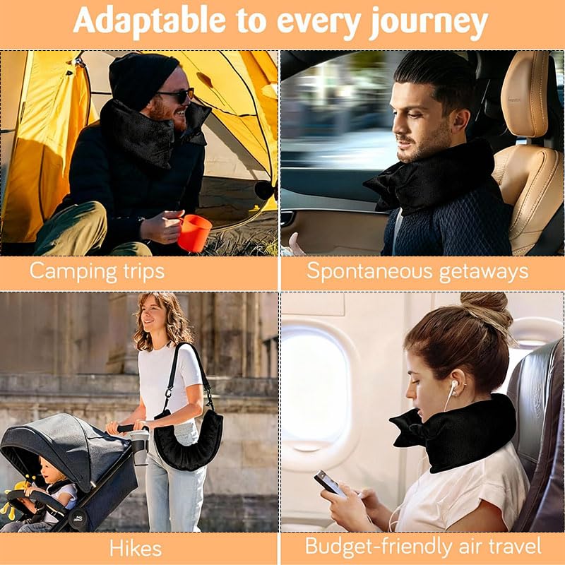 Stuffable Neck Pillow Travel Storage Bag for Airplanes with Clothes, No Extra Baggage Fees, Fits 3+ Days of Travel Essentials, No Filler (Black)