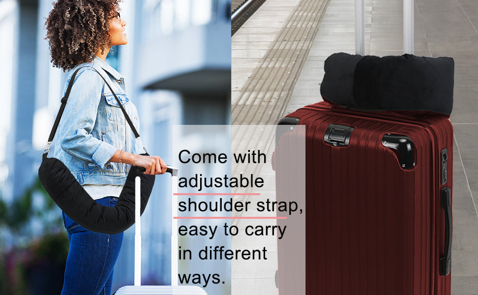 Stuffable Neck Pillow for Travel, Packable Neck Pillow (Black) | Velvet cover, Stuff with clothes to save luggage space, No extra baggage fees, Fits 5+ days travel essentials, Zipper closure