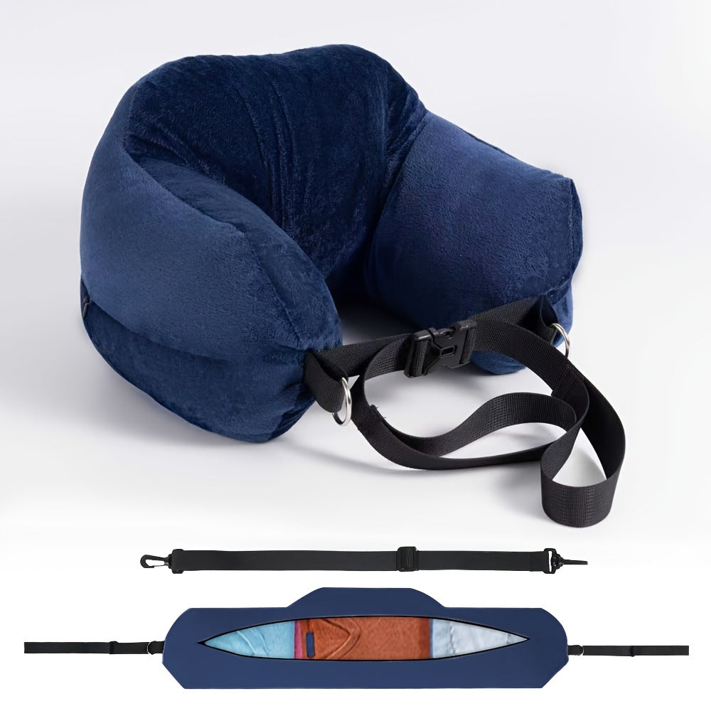 Adjustable U-Shaped Travel Pillow with Storage