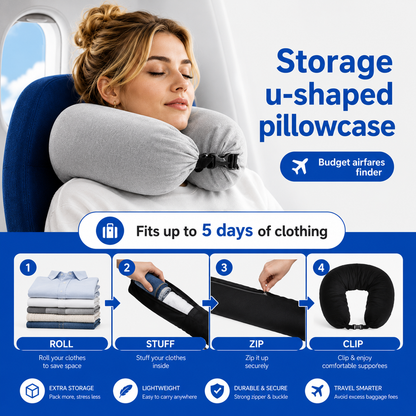Adjustable U-Shaped Travel Pillow with Storage