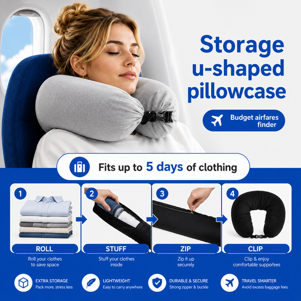 Adjustable U-Shaped Travel Pillow with Storage