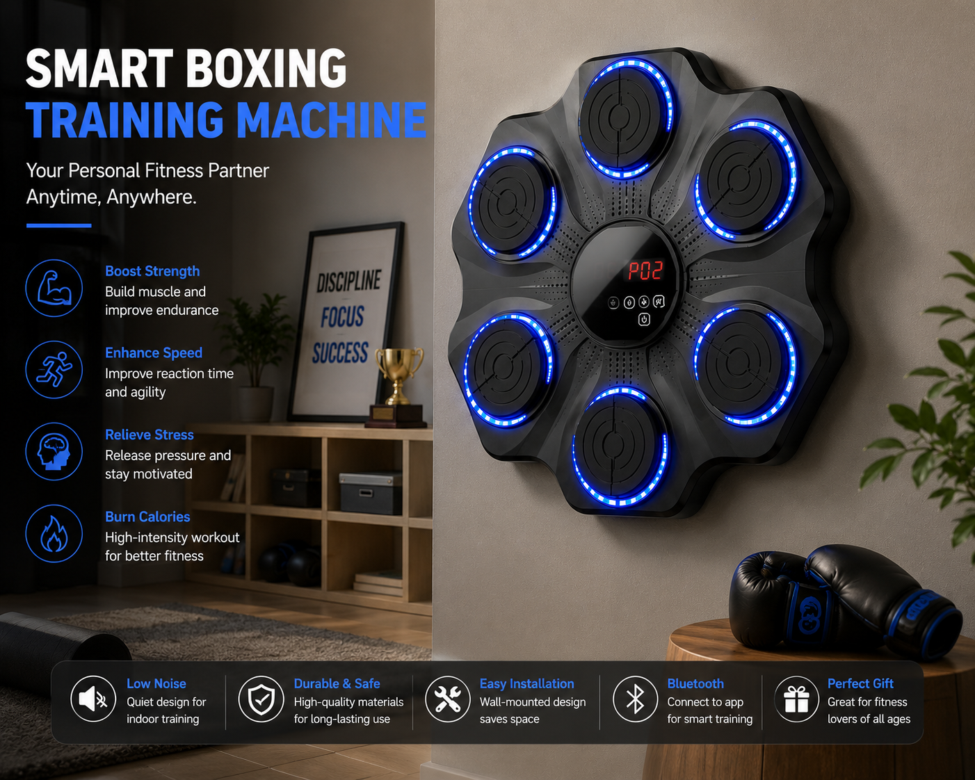 Kids Smart Boxing Training Machine With LED Lights & Music