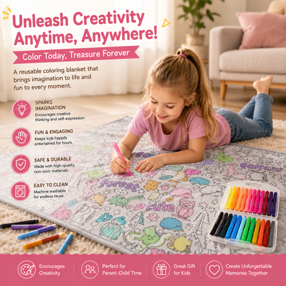 Creative Coloring Blanket with Washable Markers