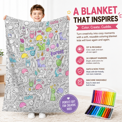 Creative Coloring Blanket with Washable Markers