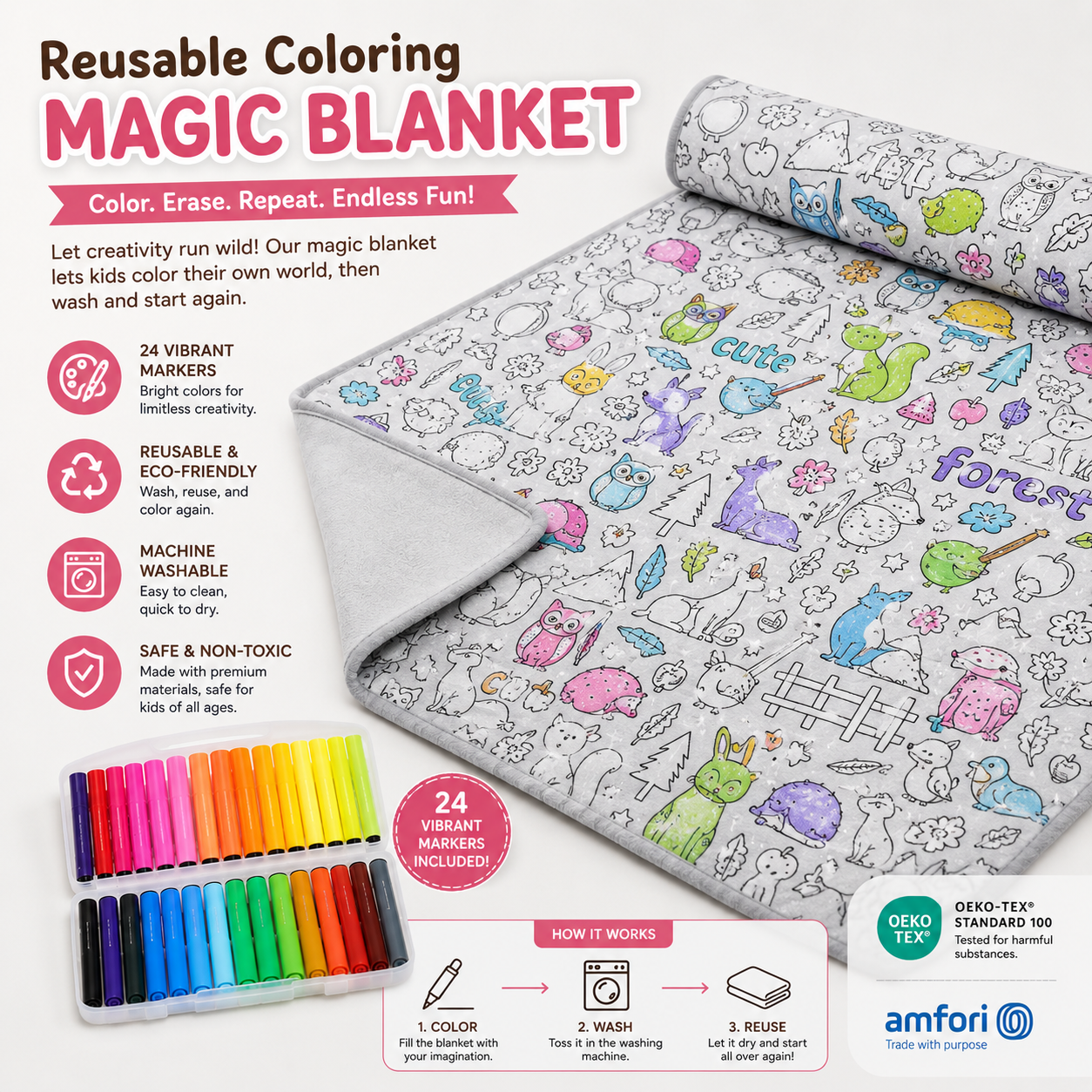 Creative Coloring Blanket with Washable Markers