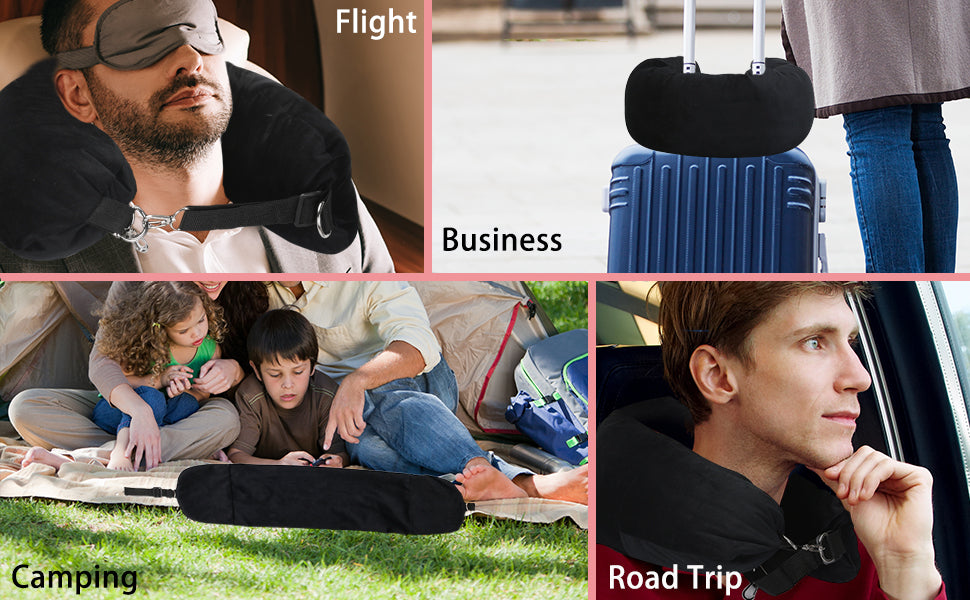 Stuffable Neck Pillow for Travel, Packable Neck Pillow (Black) | Velvet cover, Stuff with clothes to save luggage space, No extra baggage fees, Fits 5+ days travel essentials, Zipper closure